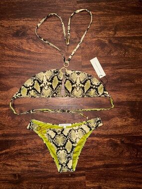 Rebecca Minkoff Olive and Black Snakeskin Bikini Bottoms